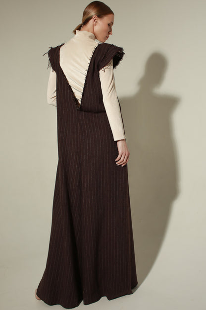 Oversized pinstriped herringbone wool wide-leg jumpsuit
