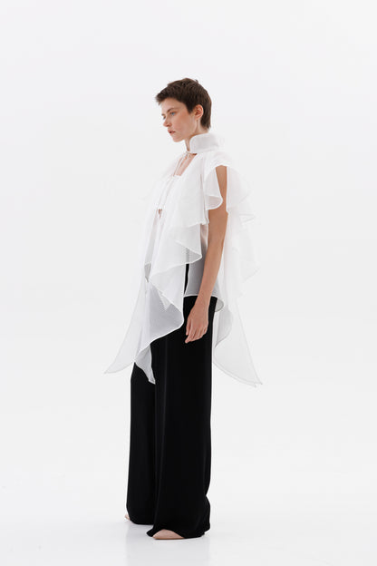 Jacquard organza cape collar