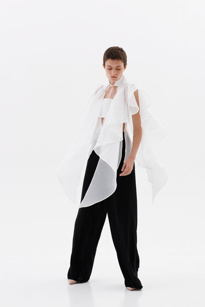 Jacquard organza cape collar