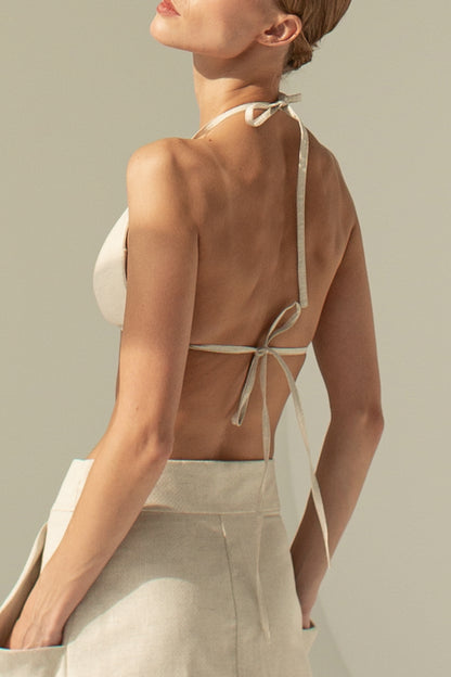 Cropped cotton and hemp-blend bra