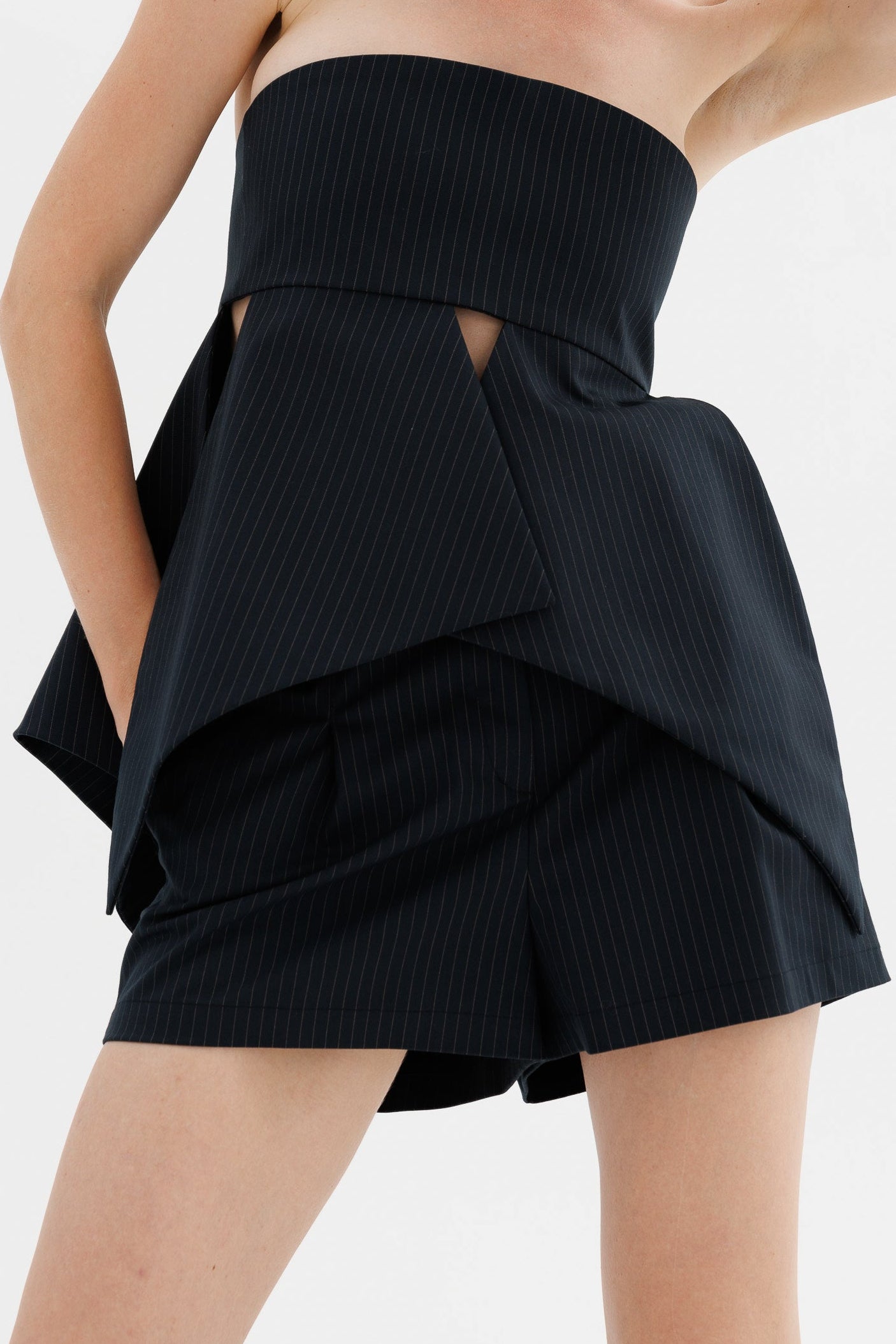 Belted pinstriped woven shorts