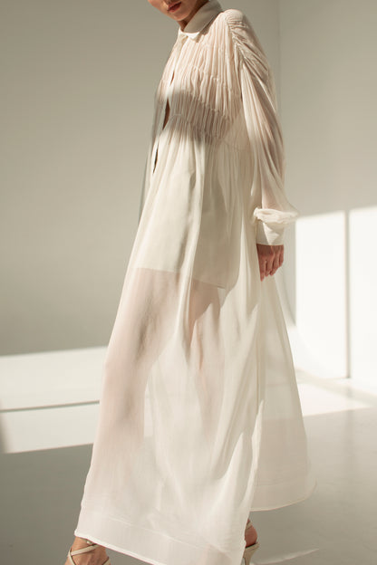 Ruffled voile silk cotton shirt dress