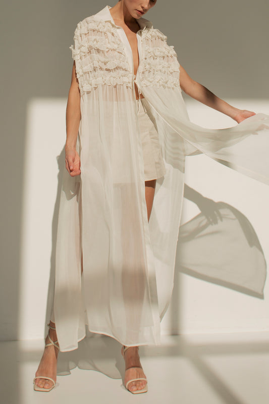 Ruffle voile silk cotton dress