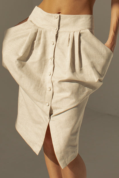 Asymmetric cotton and hemp-blend skirt