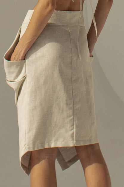 Asymmetric cotton and hemp-blend skirt