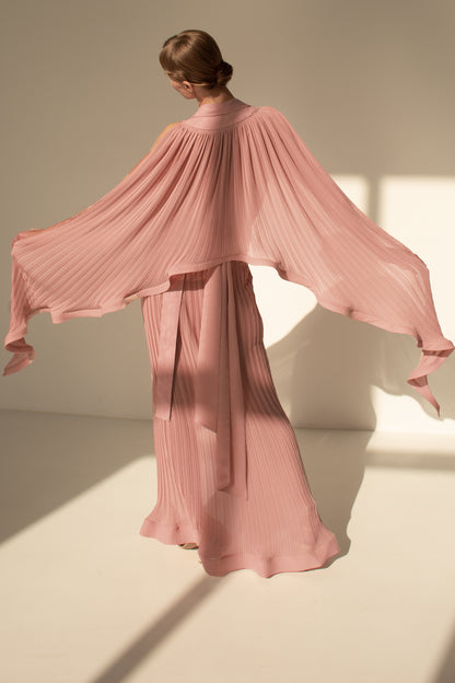 Cropped chiffon plisse jacquard top cape