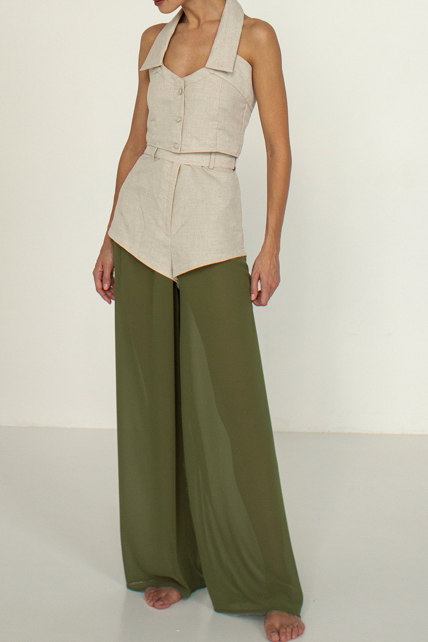 Cropped organic cotton and hemp-blend  top