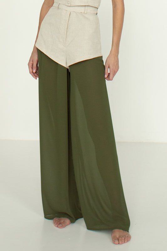 Organic cotton and hemp-blend shorts with chiffon pants